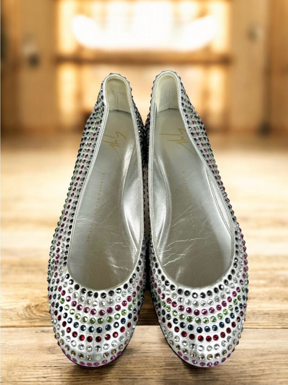 Giuseppe Zanotti Silver Flats Multicolored Rhinestone